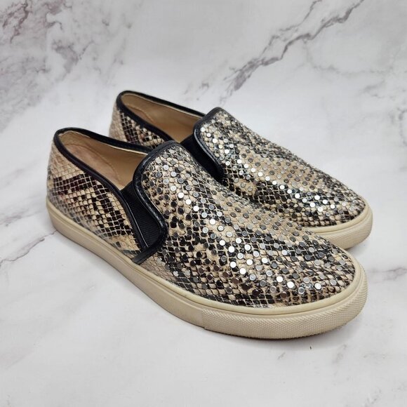 Steve Madden Eros Studded Snakeskin Python Sneakers Slip On Flats 7B - Picture 2 of 10